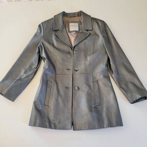 Vtg Andrew Marc New York Genuine Leather Silver Jacket Coat Womens Size 6